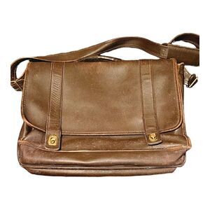 Coach Unisex Brown Leather Adjustable Shoulder Strap Flap Closure Messenger Bag